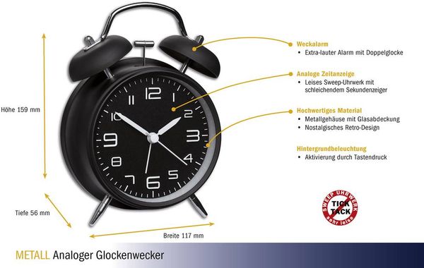 Produktbild: TFA Dostmann 60.1025 Mechanisch Wecker Schwarz Alarmzeiten 1