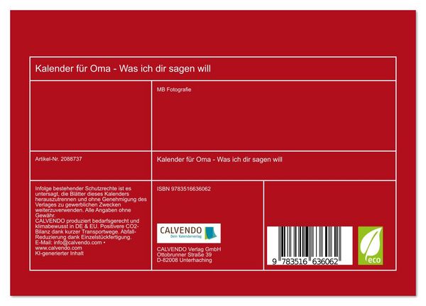 Produktbild: Kalender f&uuml;r Oma - Was ich dir sagen will (Tischkalender 2026 DIN A5 quer), CALVENDO Monatskalender