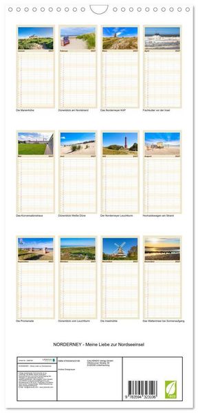 Produktbild: Familienplaner 2027 - NORDERNEY - Meine Liebe zur Nordseeinsel mit 5 Spalten (Wandkalender, 21 x 45 cm) CALVENDO