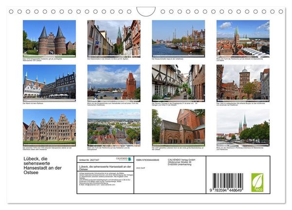 Produktbild: L&uuml;beck, die sehenswerte Hansestadt an der Ostsee (Wandkalender 2027 DIN A4 quer), CALVENDO Monatskalender