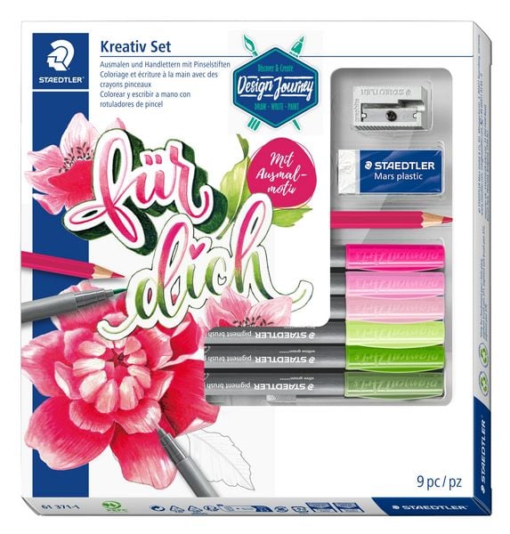 Produktbild: STAEDTLER Brush Lettering meTime, Kreativ Set Ausmalen und Handlettern, 9er Set