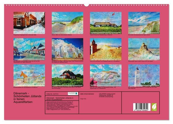 Produktbild: D&auml;nemark - Sch&ouml;nheiten J&uuml;tlands in feinen Aquarellfarben (hochwertiger Premium Wandkalender 2027 DIN A2 quer), Kunstdruck in Hochglanz