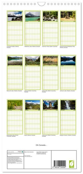Produktbild: Familienplaner 2026 - Oh Canada... mit 5 Spalten (Wandkalender, 21 x 45 cm) CALVENDO