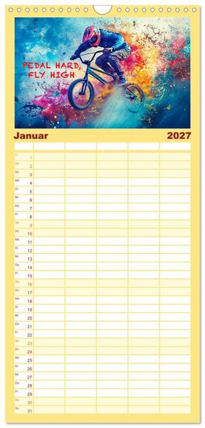 Produktbild: Familienplaner 2027 - BMX - Coole Slogans mit 5 Spalten (Wandkalender, 21 x 45 cm) CALVENDO