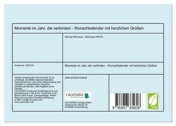 Produktbild: Momente im Jahr, die verbinden - Wunschkalender mit herzlichen Gr&uuml;&szlig;en (Tischkalender 2026 DIN A5 quer), CALVENDO Monatskalender