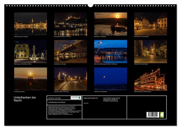 Produktbild: Unterfranken bei Nacht (Wandkalender 2026 DIN A2 quer), CALVENDO Monatskalender