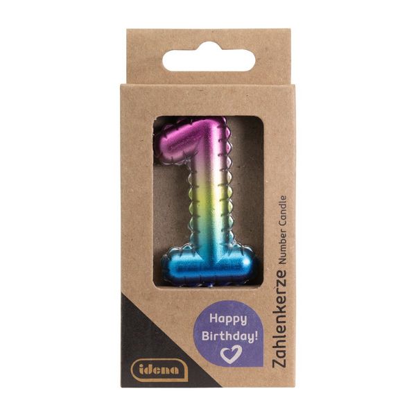 Produktbild: Idena Zahlenkerze 1 Regenbogen metallic