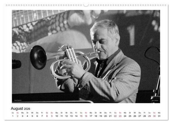 Produktbild: Internationale Meister des Jazz in Schwarzwei&szlig; (hochwertiger Premium Wandkalender 2026 DIN A2 quer), Kunstdruck in Hochglanz