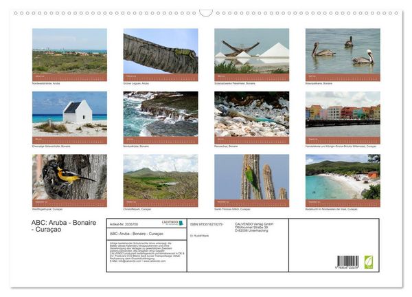Produktbild: ABC: Aruba - Bonaire - Cura&ccedil;ao (Wandkalender 2026 DIN A2 quer), CALVENDO Monatskalender