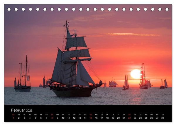 Produktbild: Windjammer auf der Ostsee im Abendlicht (Tischkalender 2026 DIN A5 quer), CALVENDO Monatskalender