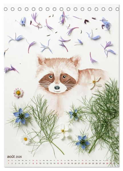 Produktbild: Animaux &agrave; l'aquarelle et v&eacute;g&eacute;taux (Calendrier de bureau 2026 DIN A5 horizontal), CALVENDO calendrier mensuel