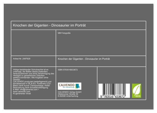 Produktbild: Knochen der Giganten - Dinosaurier im Portr&auml;t (Tischkalender 2026 DIN A5 quer), CALVENDO Monatskalender