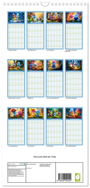 Produktbild: Familienplaner 2026 - Die bunte Welt der Trolle mit 5 Spalten (Wandkalender, 21 x 45 cm) CALVENDO