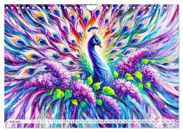 Produktbild: Tanz der Pfauen - Jahreszeiten in abstrakter Eleganz (Wandkalender 2026 DIN A4 quer), CALVENDO Monatskalender