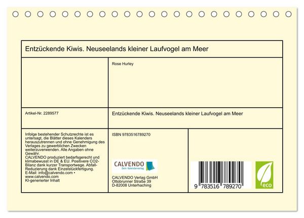 Produktbild: Entz&uuml;ckende Kiwis. Neuseelands kleiner Laufvogel am Meer (Tischkalender 2027 DIN A5 quer), CALVENDO Monatskalender
