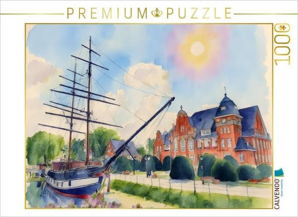 CALVENDO Puzzle Friederike und Rathaus Papenburg | 1000 Teile Lege-Größe 64x48cm Foto-Puzzle für glückliche Stunden