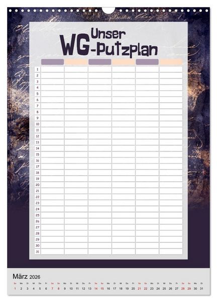 Produktbild: Gothic WG-Putzplan & Kalender 2026 (Wandkalender 2026 DIN A3 hoch), CALVENDO Monatskalender
