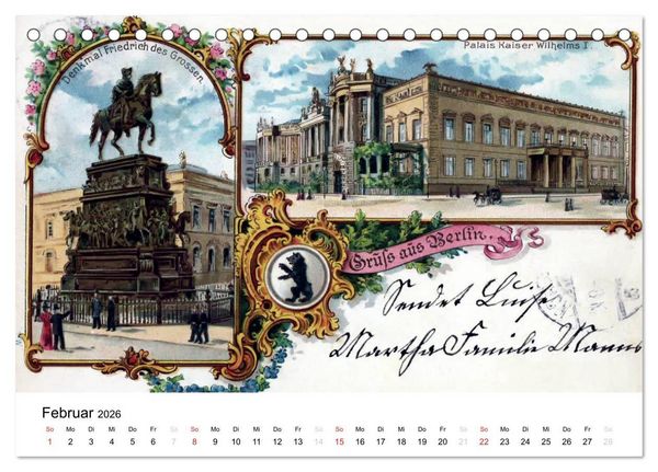 Produktbild: Farbige Gr&uuml;&szlig;e aus dem alten Berlin - Die sch&ouml;nsten Postkarten der Kaiserzeit (Tischkalender 2026 DIN A5 quer), CALVENDO Monatskalender