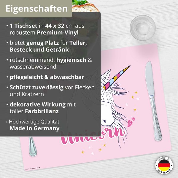 Produktbild: Tischsetmacher Tischset f&uuml;r Kinder Unicorn, aus hochwertigem Vinyl , 44 x 32 cm