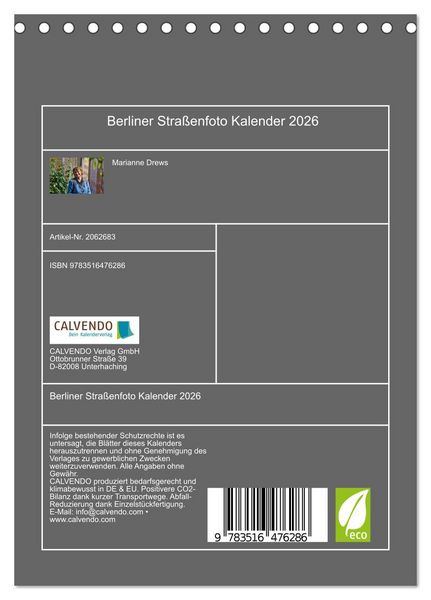 Produktbild: Berliner Stra&szlig;enfoto Kalender 2026 (Tischkalender 2026 DIN A5 hoch), CALVENDO Monatskalender
