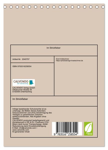 Produktbild: Im Strickfieber (Tischkalender 2026 DIN A5 hoch), CALVENDO Monatskalender