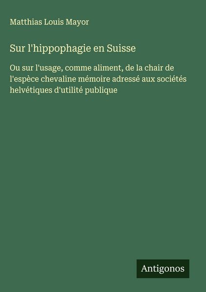 Produktbild: Sur l'hippophagie en Suisse
