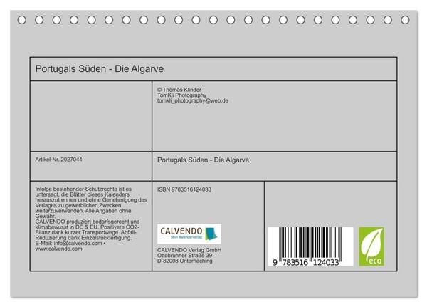 Produktbild: Portugals S&uuml;den - Die Algarve (Tischkalender 2026 DIN A5 quer), CALVENDO Monatskalender