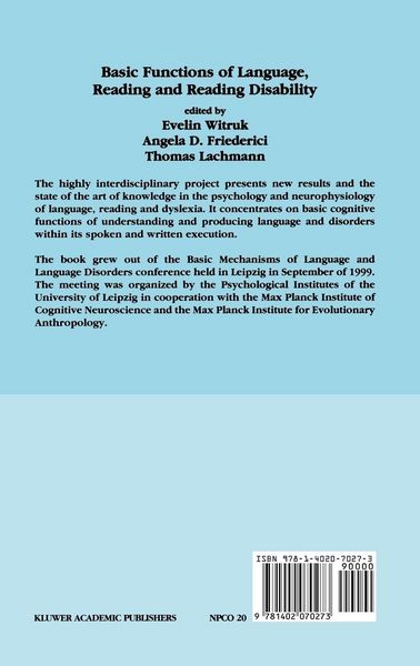Produktbild: Basic Functions of Language, Reading and Reading Disability