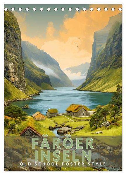 Produktbild: F&auml;r&ouml;er Inseln - Old School Poster Style (Tischkalender 2027 DIN A5 hoch), CALVENDO Monatskalender
