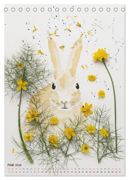 Produktbild: Animaux &agrave; l'aquarelle et v&eacute;g&eacute;taux (Calendrier de bureau 2026 DIN A5 horizontal), CALVENDO calendrier mensuel