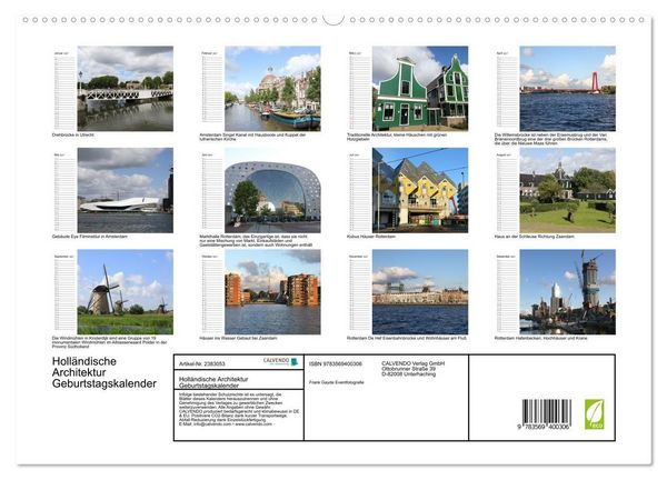 Produktbild: Holl&auml;ndische Architektur Geburtstagskalender (hochwertiger Premium Wandkalender 2027 DIN A2 quer), Kunstdruck in Hochglanz