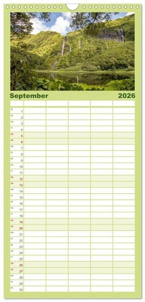 Produktbild: Familienplaner 2026 - Azoren Landschaften - Flores und Corvo mit 5 Spalten (Wandkalender, 21 x 45 cm) CALVENDO