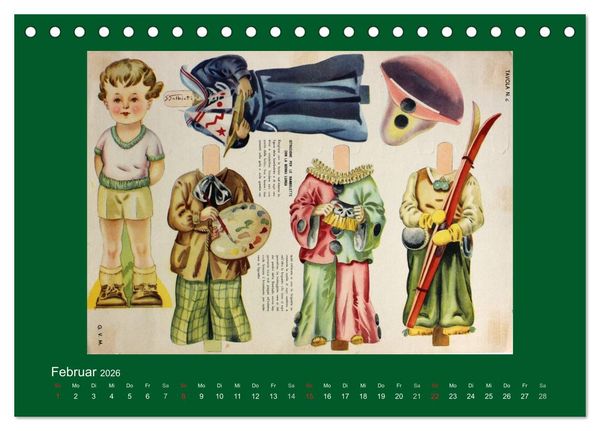 Produktbild: Alte europ&auml;ische Ankleidepuppen aus Papier (Tischkalender 2026 DIN A5 quer), CALVENDO Monatskalender