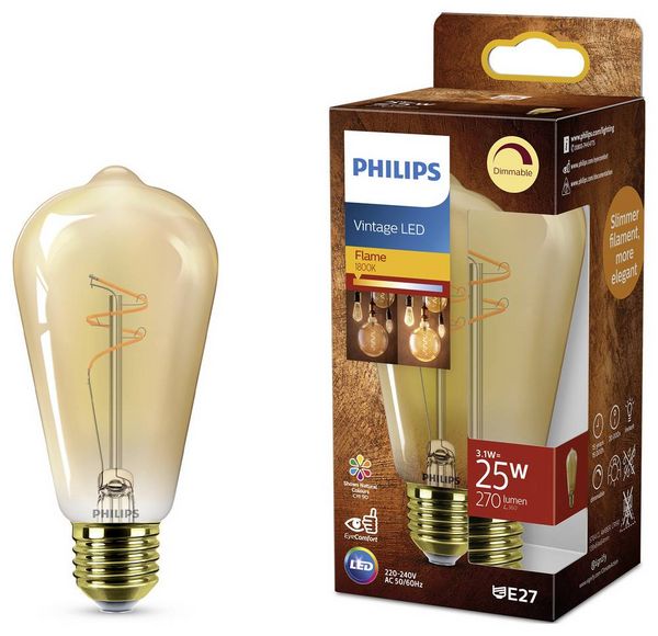 Produktbild: Philips 8721103049056 LED E27 Spiralform 3.1W = 25W Gold, Bernstein 1St.