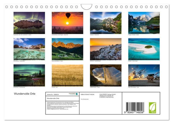 Produktbild: Wundervolle Orte (Wandkalender 2026 DIN A4 quer), CALVENDO Monatskalender
