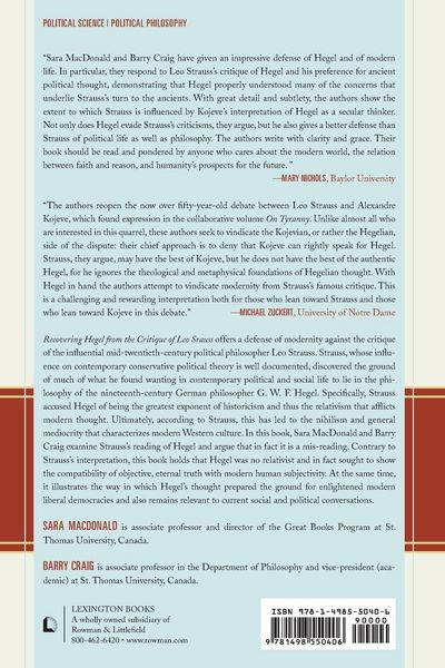 Produktbild: Recovering Hegel from the Critique of Leo Strauss