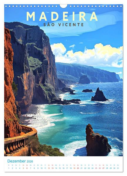 Produktbild: Madeira - Old School Poster Style (Wandkalender 2026 DIN A3 hoch), CALVENDO Monatskalender