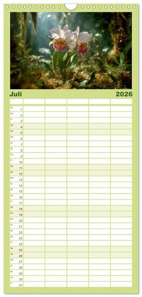 Produktbild: Familienplaner 2026 - Im Schatten der Orchidee mit 5 Spalten (Wandkalender, 21 x 45 cm) CALVENDO
