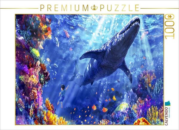 Produktbild: CALVENDO Puzzle Schwimmen mit dem Meeressaurier im Korallenriff | 1000 Teile Lege-Gr&ouml;&szlig;e 64x48cm Foto-Puzzle f&uuml;r gl&uuml;ckliche Stunden