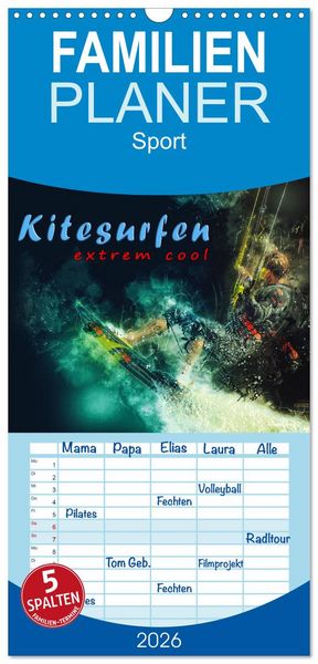 Produktbild: Familienplaner 2026 - Kitesurfen extrem cool mit 5 Spalten (Wandkalender, 21 x 45 cm) CALVENDO