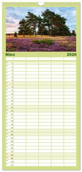 Produktbild: Familienplaner 2026 - Romantische Heidebl&uuml;te mit 5 Spalten (Wandkalender, 21 x 45 cm) CALVENDO