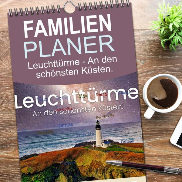 Produktbild: Familienplaner 2026 - Leuchtt&uuml;rme - An den sch&ouml;nsten K&uuml;sten. mit 5 Spalten (Wandkalender, 21 x 45 cm) CALVENDO
