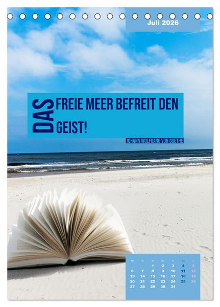 Produktbild: Verr&uuml;ckt nach MEER - Wellen - Strand - Zitate (Tischkalender 2026 DIN A5 hoch), CALVENDO Monatskalender