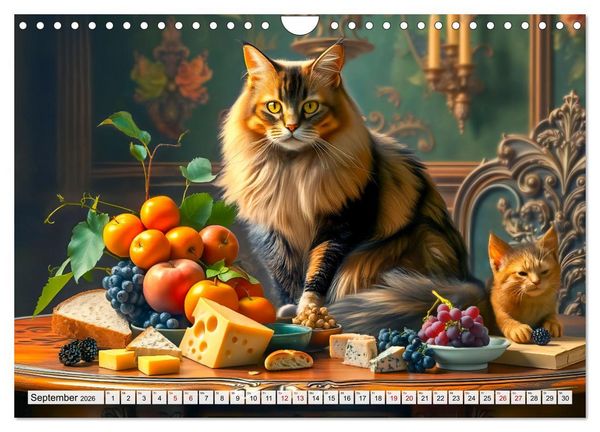 Produktbild: Klassische Katzenportr&auml;ts - Katzen in opulenten Stillleben (Wandkalender 2026 DIN A4 quer), CALVENDO Monatskalender