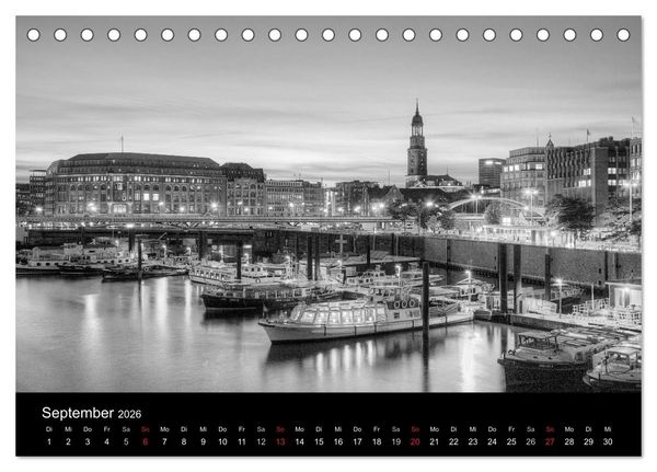 Produktbild: Hamburg monochrome Impressionen (Tischkalender 2026 DIN A5 quer), CALVENDO Monatskalender
