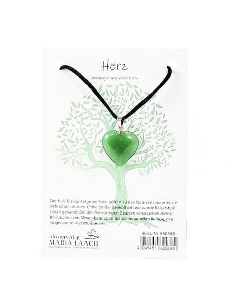 Produktbild: Halsanh&auml;nger Herz Aventurin, 2 cm, mit Schnur auf K&auml;rtchen