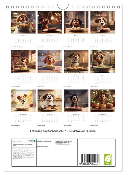 Produktbild: Fellnasen am K&uuml;chentisch - 12 KI-Motive mit Hunden (Wandkalender 2027 DIN A4 hoch), CALVENDO Monatskalender