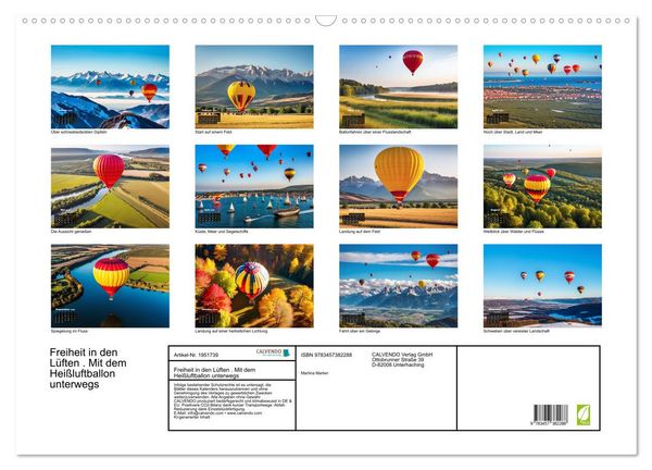 Produktbild: Freiheit in den L&uuml;ften . Mit dem Hei&szlig;luftballon unterwegs (Wandkalender 2026 DIN A2 quer), CALVENDO Monatskalender