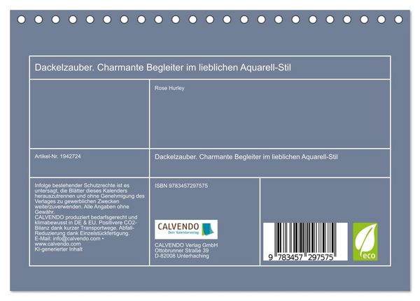 Produktbild: Dackelzauber. Charmante Begleiter im lieblichen Aquarell-Stil (Tischkalender 2026 DIN A5 quer), CALVENDO Monatskalender
