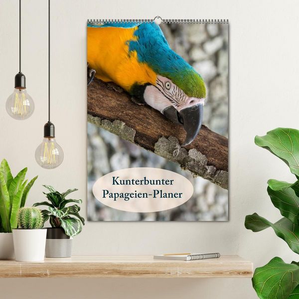 Produktbild: Kunterbunter Papageien-Planer (Wandkalender 2026 DIN A2 hoch), CALVENDO Monatskalender